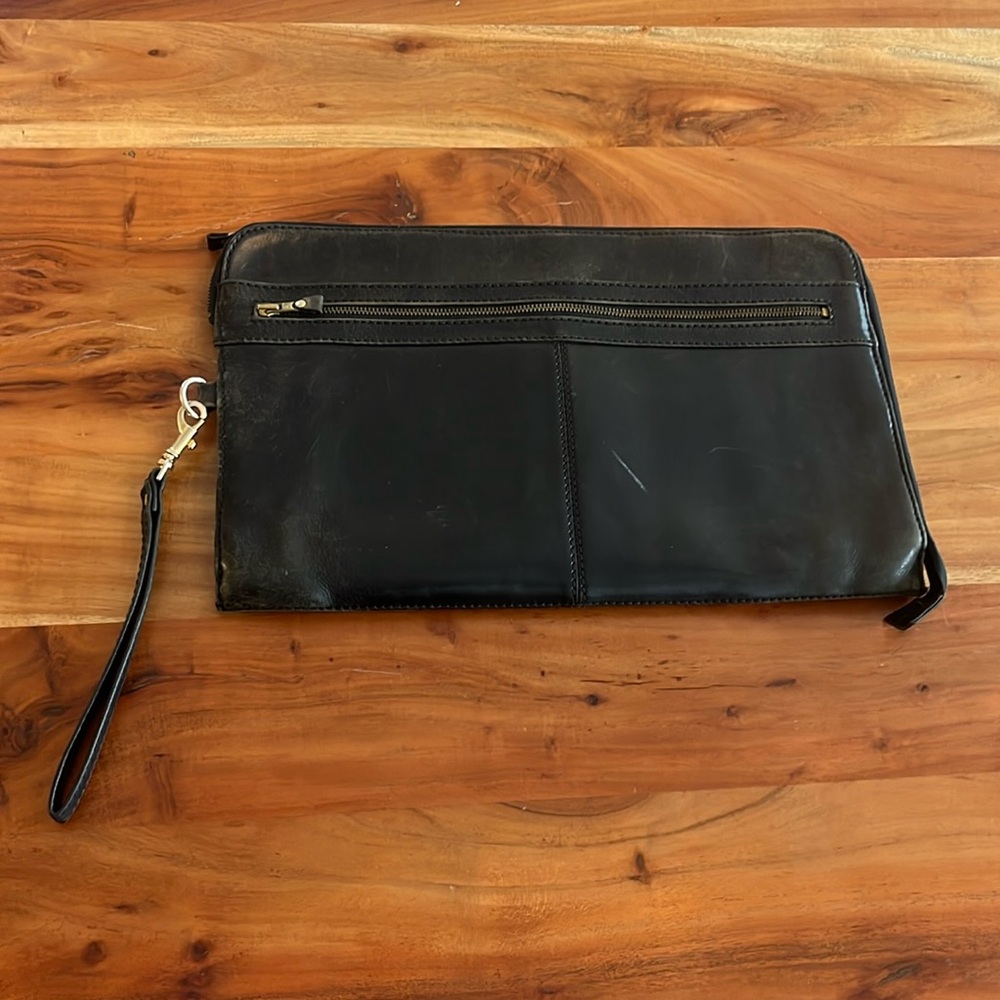 Vintage Men’s Umi Distressed Black Brown Leather Large Zip Portfolio Briefcase